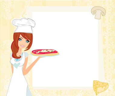 Pizza servisi yapan güzel bir kadın.