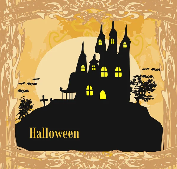 Grungy Halloween fundo com casa assombrada — Vetor de Stock