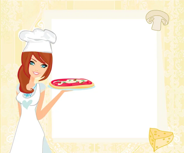 Belle femme servant pizza — Image vectorielle