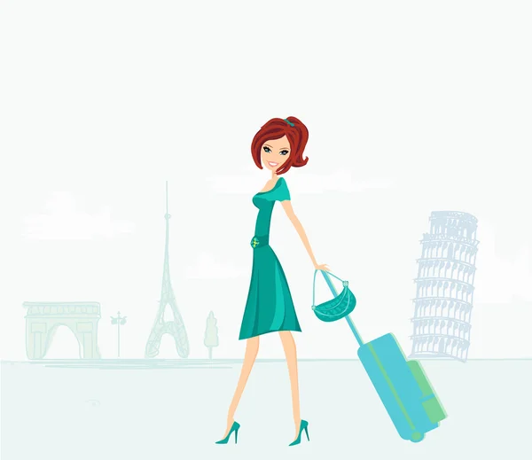 Beautiful women Shopping in France and Italy — Stock Vector