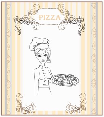 Pizzalı genç garson.