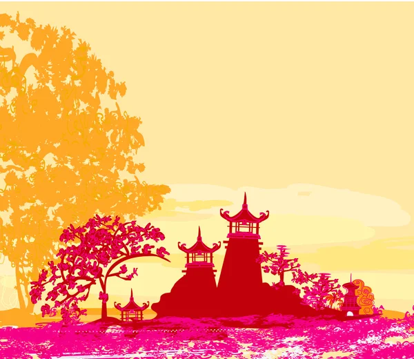 Vieux papier avec paysage asiatique — Image vectorielle