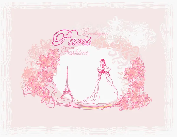 Beautiful women Shopping in Paris - vector card — Stock Vector