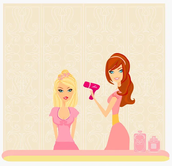 Vector illustration of the beautiful woman in hairdressing salon — Stock Vector