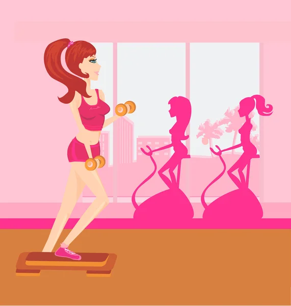 Mujer haciendo ejercicio en el gimnasio — Vector de stock