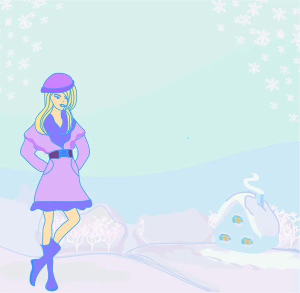 Hermosa chica de invierno — Vector de stock