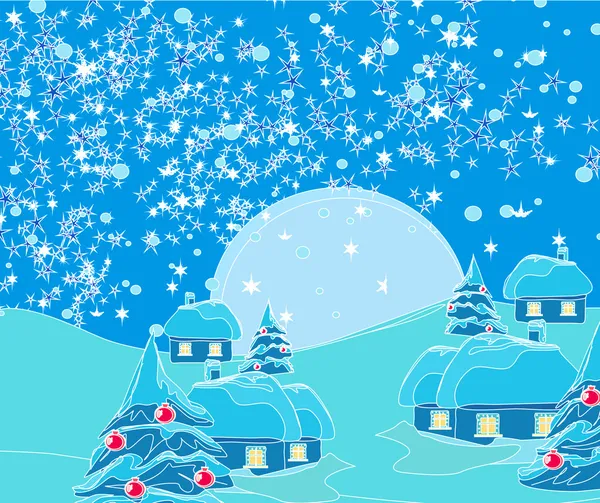 La nuit de Noël dans la carte du village — Image vectorielle