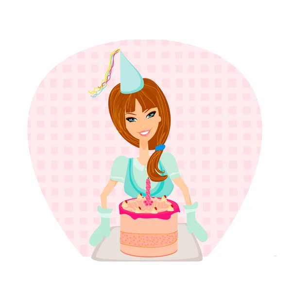 Pastel de cumpleaños chica — Archivo Imágenes Vectoriales