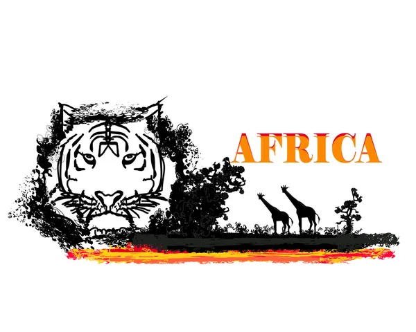 Fundo grunge com fauna e flora africana — Vetor de Stock