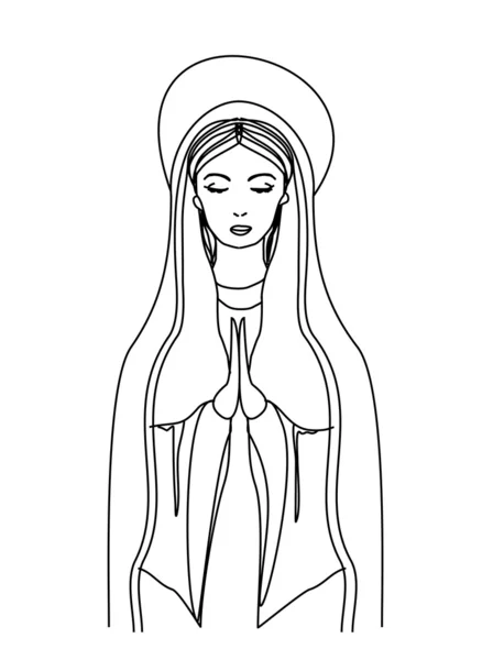 Heilige Maagd Maria in zwart-wit contourtekening — Stockvector