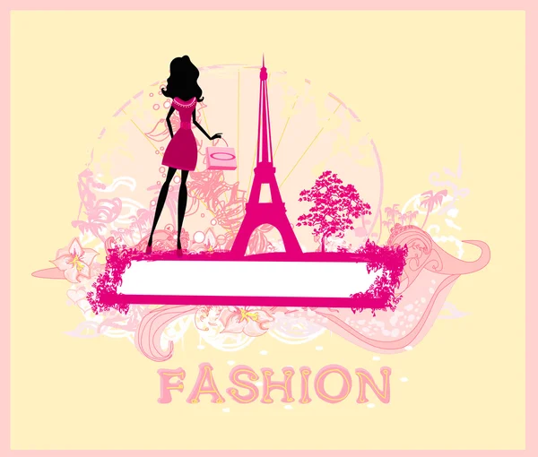 Beautiful women Shopping in Paris - vector card — Stock Vector