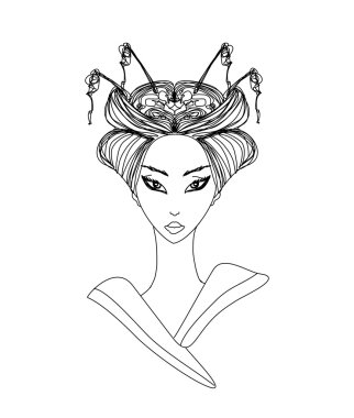 Soyut Güzel Geyşa Karalama Portresi