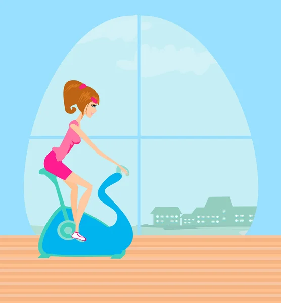 Chica en la bicicleta estática — Archivo Imágenes Vectoriales