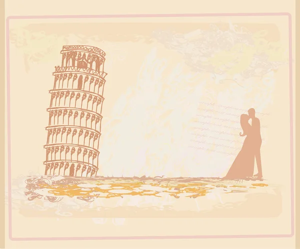 Pareja joven de turistas en Pisa — Vector de stock