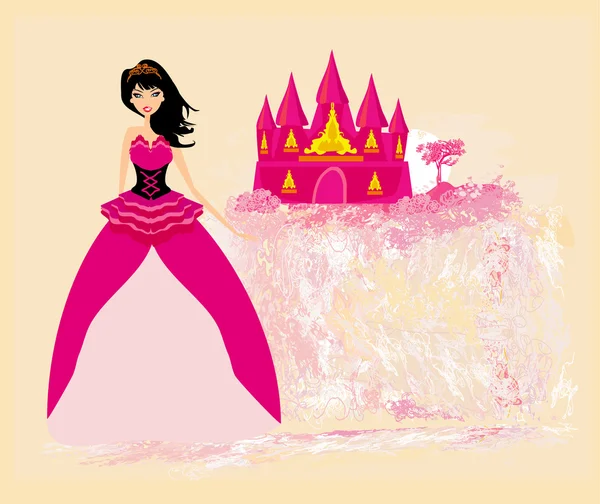 Mooie jonge prinses voor haar kasteel — Stockvector