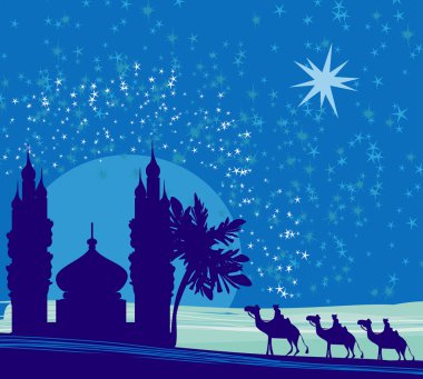 Klasik Üç sihirli sahne ve Bethlehem, parlayan yıldız vektör