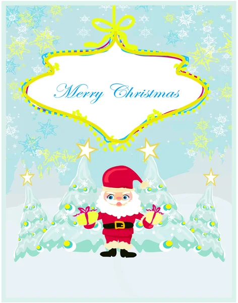 Happy New Year card with Santa and winter landscape — стоковый вектор