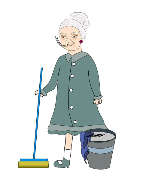 Cartoon character housemaid with broom vector illustration, isol — Stock Vector