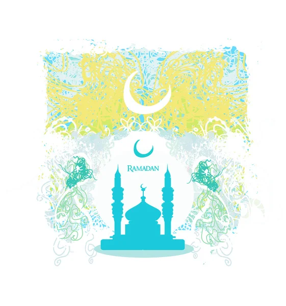 Fundo Ramadã - silhueta mesquita cartão de ilustração —  Vetores de Stock