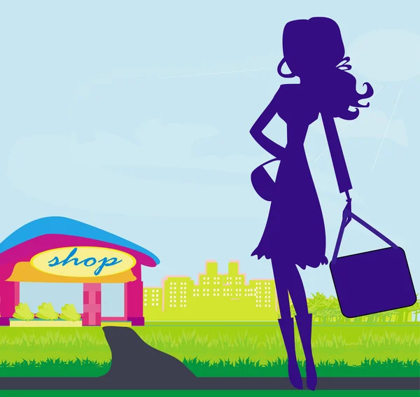 Shopping-Frau Silhouette — Stockvektor