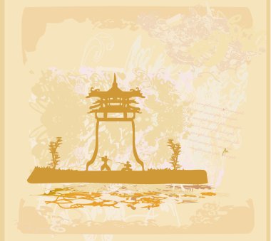 Asya Peyzajında Samuray silueti