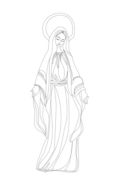 Heilige Maagd Maria in zwart-wit contourtekening — Stockvector