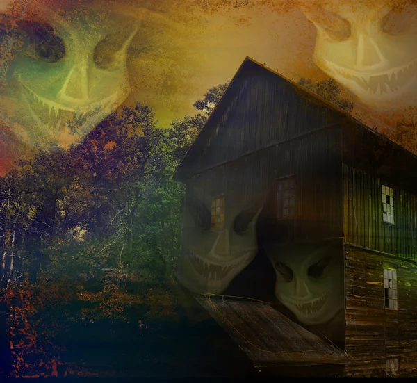 Grungy Halloween fundo com casa assombrada — Fotografia de Stock