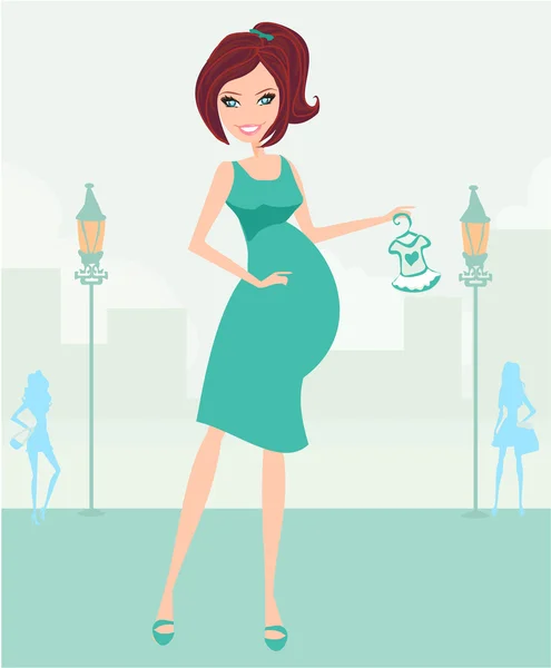 Beautiful pregnant woman on shopping for her new baby Vector — Stock Vector