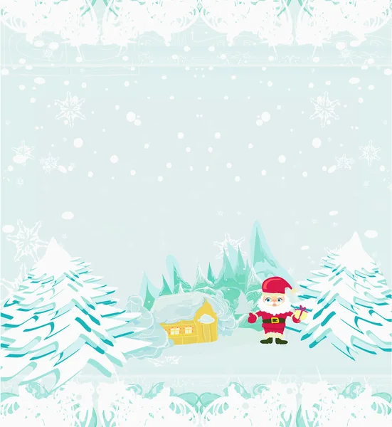 Happy New year card with Santa and winter landscape — Stock Vector