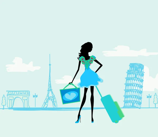 Vackra kvinnor Shopping i Frankrike och Italien — Stock vektor