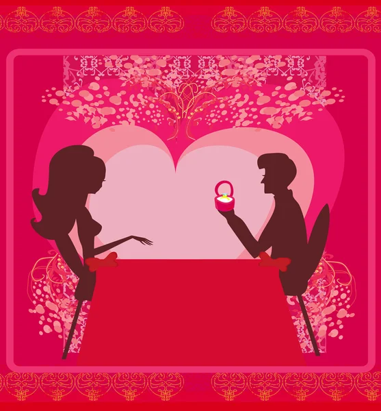 Homme qui demande en mariage son amour dans un restaurant — Image vectorielle