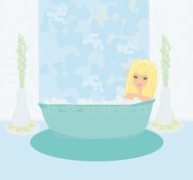 Güzel kız zarif kaplıcalardan hoşlanıyor.