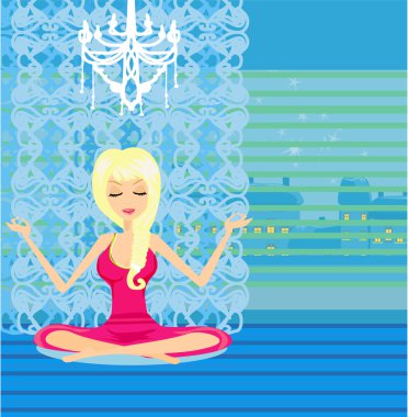 Yoga kızı lotus pozisyonunda.