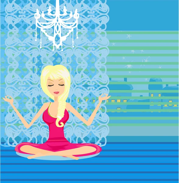 Yoga meisje in lotuspositie — Stockvector
