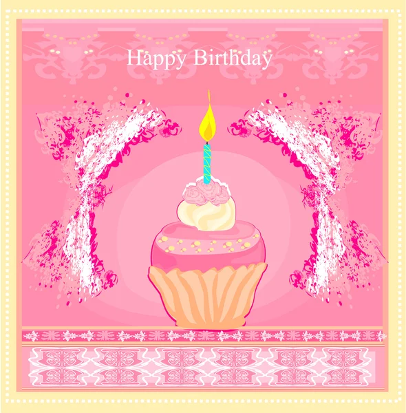 Illustration of cute retro cupcakes card - Happy Birthday Card — Stock Vector