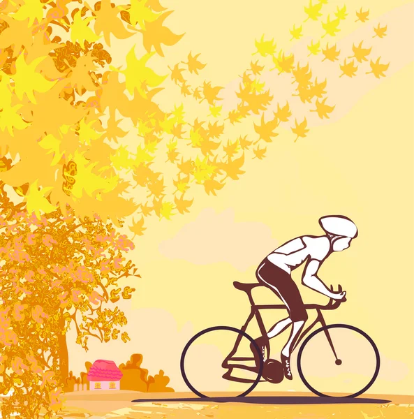 屋外の秋の自転車に乗る — ストックベクタ