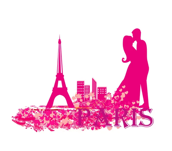 Романтична пара в Парижі цілується біля Ейфелевої вежі — стоковий вектор