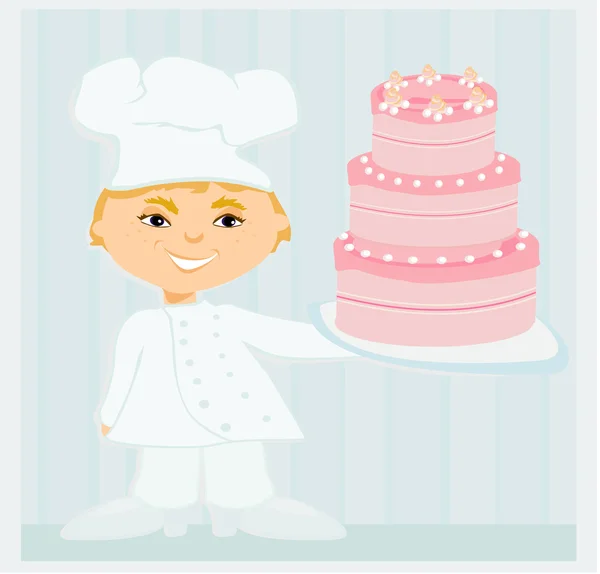 Sweet chef with cake — Stock Vector