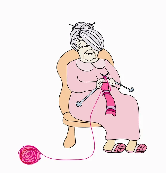 Vieille femme tricot — Image vectorielle