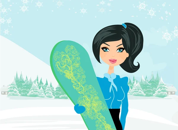 Menina com o snowboard — Vetor de Stock