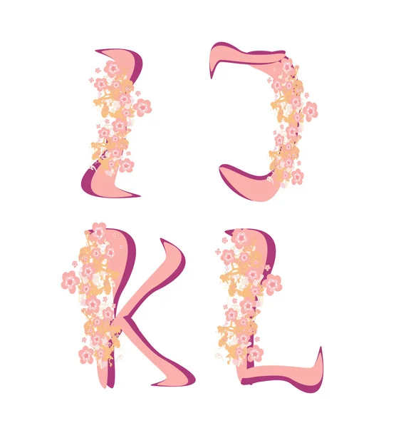 Alfabeto de primavera vectorial con letras de flores I, J, K, L — Archivo Imágenes Vectoriales