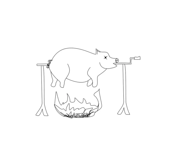 Una imagen de un cerdo asado. — Vector de stock