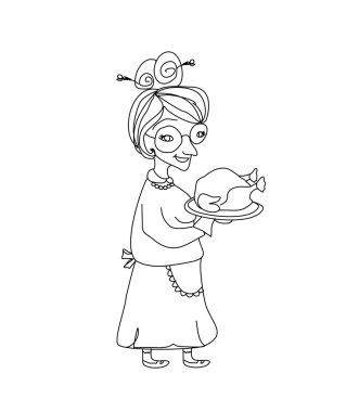 Büyükanne lezzetli bir kavrulmuş ve büyük bir hindiyle