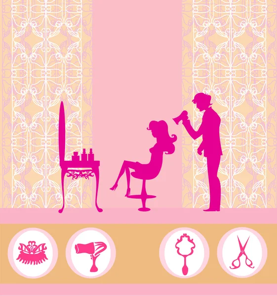 Belle silhouette de femme dans le salon de coiffure — Image vectorielle