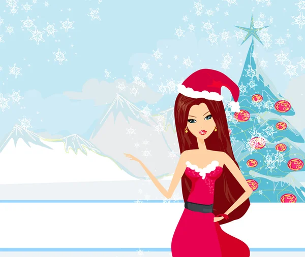 Hermosa chica pin-up en traje inspirado en Navidad — Vector de stock