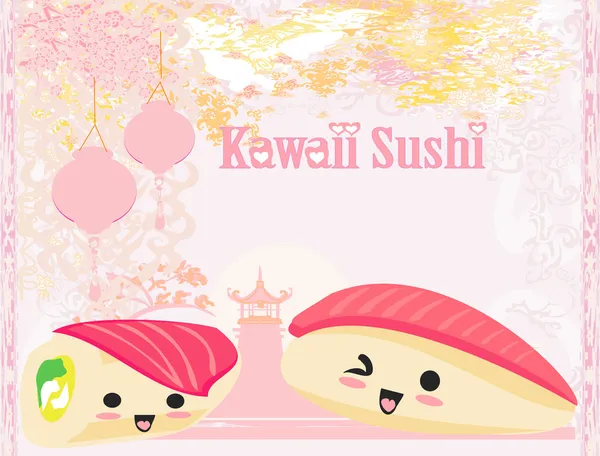 Cute sushi cartoon illustration - vector card — Stock Vector