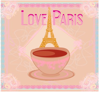 kule ile Paris love Eyfel ve pembe bir arka plan üzerinde kahve. v