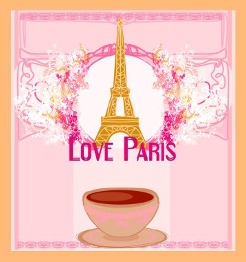 kule ile Paris love Eyfel ve pembe bir arka plan üzerinde kahve. v