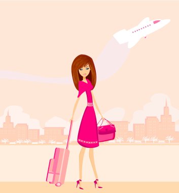 Bagajlı güzellik gezgini kız.