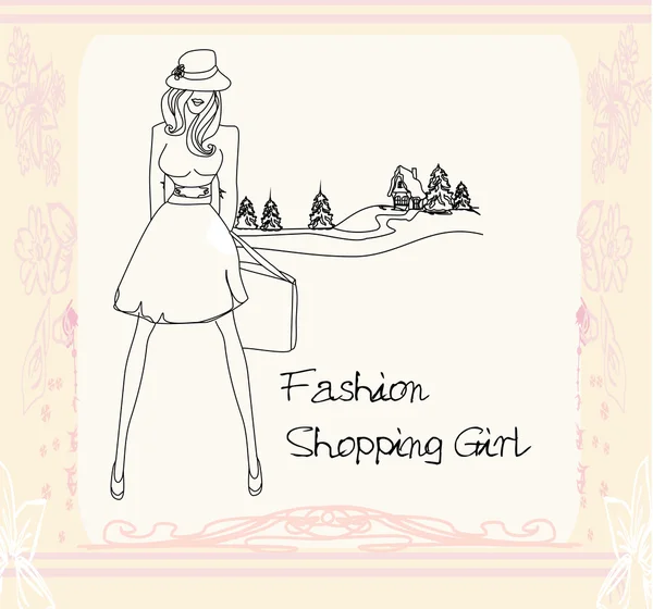 Astratto moda ragazza Shopping - illustrazione — Vettoriale Stock
